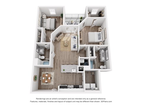Floor plan for 2 beds, 2 baths, 1147 sqft